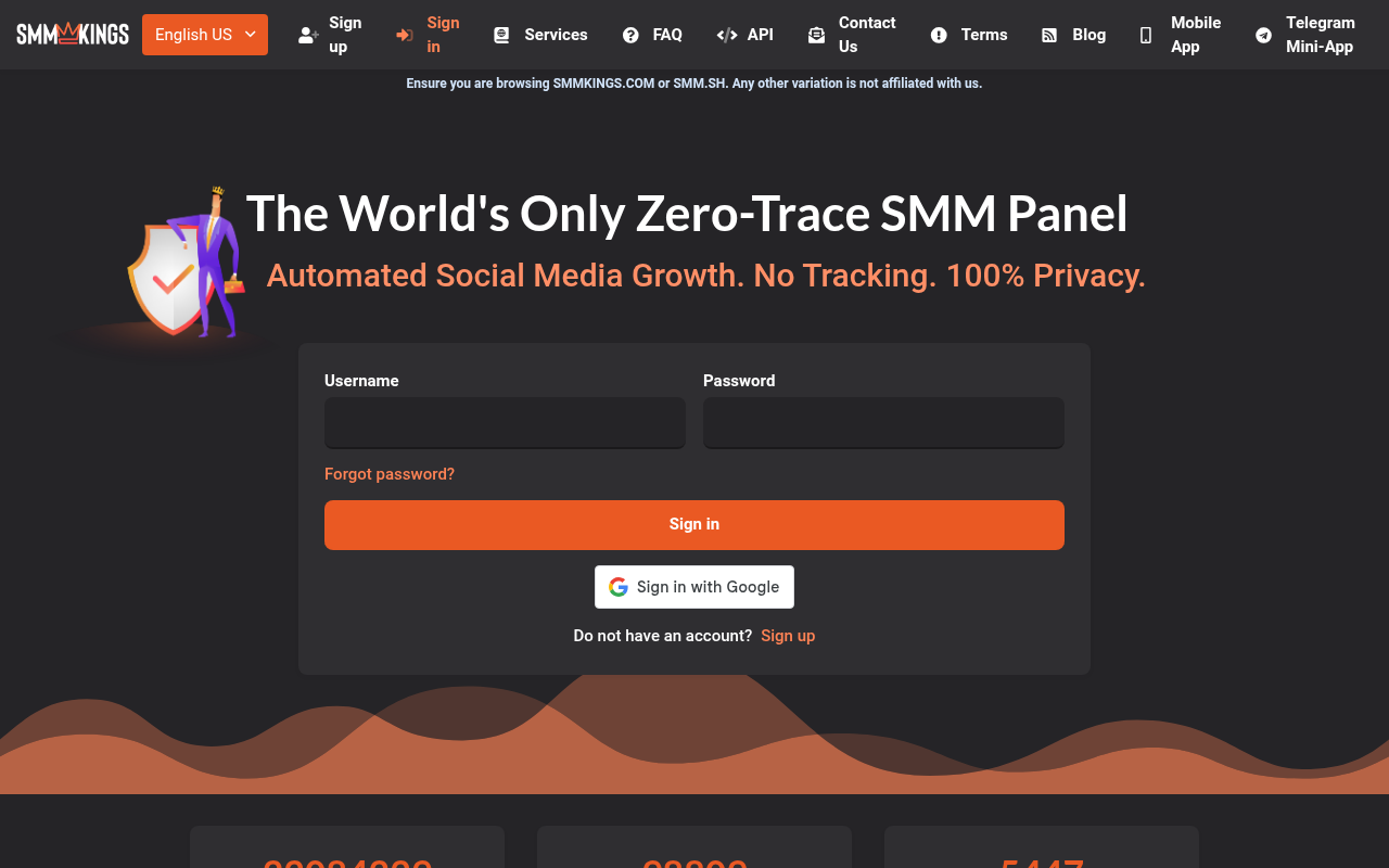SMMKings | Zero-Trace SMM Panel since 2016 ana sayfa ekran görüntüsü